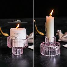 1pc European Minimalist Pink Glass Candlestick - Romantic Candle Light Prop For Home Dining Table, Candle Cup, Popular B&B Decor
