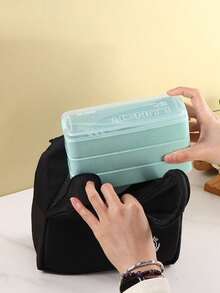 Rectangular Three-Layer Fresh-Keeping Bento Box For Office Workers And Students, Divided Into Compartments For Weight Loss With Tableware, Microwave Ready Lunch Box