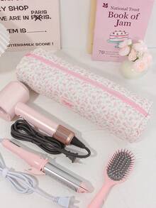 1 Peça de Bolsa de Armazenamento de Secador de Cabelo com Padrão Floral e Laço, Bolsa de Armazenamento de Modelador de Cabelo, Bolsa de Armazenamento de Secador de Cabelo Portátil para Viagem, Bolsa Cosmética Multifuncional Portátil para Viagem, Bolsa de Viagem para Armazenamento de Artigos de Toalete, Capa Protetora à Prova de Poeira que Pode Armazenar Secadores de Cabelo, Ferros de Ondular, Chapinhas, Grampos de Cabelo, Pentes, Necessidades de Cruzeiro e Férias, Presentes de Dama de Honra de Casamento, Presentes de Feriado