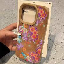 Diseño de patrón de hoja de arce y flor de naranja Teléfono de lente alta 11 Pro 16 Plus 13 XS 15 14 12 Cuero sintético suave todo incluido - Colores mixtos 1 - Ver 2