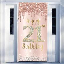 1件生日橫幅裝飾，適合16、18、21、30、40、50、60和80歲女性，粉色玫瑰金「Happy Birthday」背景，可作為大型生日海報或標誌裝飾，生日慶祝派對用品 - 彩色 - 查看 1