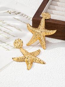 1 Pair Punk Style Exaggerated Ocean Theme Personalized Earring Set, Minimalist Style Earrings For Women - Yellow Gold - View 2