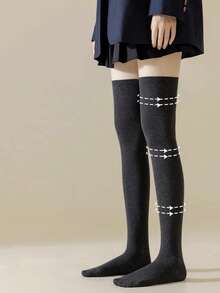 半双装女士过膝袜，压力塑形长袜，加厚秋冬袜，高端百搭夜店袜，黑色、白色、纯色打底袜，舒适透气 - 白色 - 查看 14