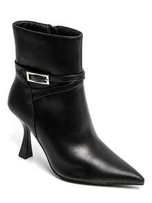 Bottines à Talon Aiguille Pointu With Boucle Decorative – Élégance Intemporelle Pour Femme Fashion Buckle Office Spring Autumn Winter - Black - View 2
