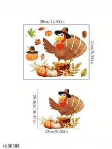 1pc Halloween Adorable Turkey & Pumpkin Maple Leaf -PVC Self-Adhesive Waterproof Removable Bathroom Decal , Suitable For Toilet Lid Sticker, Window Sticker,Bedrooms, Home Decoration, Festive Decoration, Etc