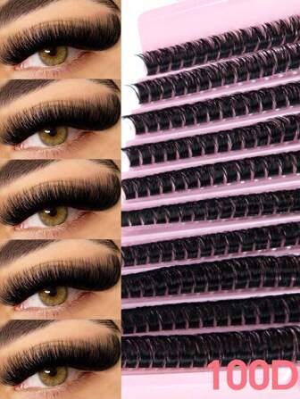 160PCS D Curl Fluffy 100D Individual Eyelashes Tray For Beginner, 8/10/12/14/16MM Mixed Style DIY At Home Fake Wispy For Enlarge Eyes, Long Lasting, Easy To Use, Thick Segmented Fake Lashes Clusters, Natural Eyelash Extensions For Eye Makeup Beauty, Soft And Comfortable False Lashes For Professionals, Suitable For Daily Outings, Travel, Photography, Gatherings, Weddings, And Makeup,