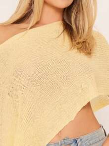 Women Knit Poncho Top Y2k Off Shoulder Crochet Sheer Shawl Asymmetrical Hem Cover Up Shrug Sweater Womens Sheer Poncho Shrug Bolero, Lightweight Summer Shrug Pullover Sweater - 黃色 - 查看 7