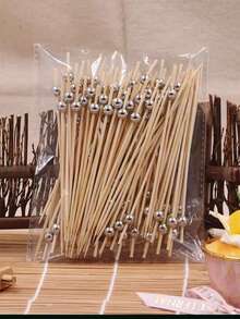 Un Paquete De 100 Piezas De Palillos De Frutas Desechables Galvanizados En Oro Y Plata, Barra De Color Rosa, Palillos De Dientes Artísticos, Palillos De Frutas, Decoración De Cóctel Hecha A Mano - Rosa Pálido - Ver 8