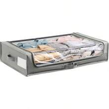 MU:4LIFE Set de 2 Bolsas de Almacenamiento Bajo la Cama con Ruedas Empotradas que No Ocupan Más Espacio, Asas y Ventana Transparente, Organizador Multiuso para Ropa, Zapatos y Juguetes (Gris) - gris - Ver 3