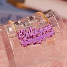 Colar com nome personalizado em acrílico, joia com placa de nome personalizada, colar com nome infantil, colar personalizado, placa de nome colorida em acrílico, presente para a mãe, preto, prata, dourado, elegante, colorido, vintage, simples, unissex, casual, fofo, personalizado, único, presentes ideais para ele, presentes ideais para ela, para ela, namorado, namorada, pai, mãe, família, amigos, para aniversários, para aniversários de casamento, para formatura, para baile de formatura, para festas, colares com palavras da moda personalizados, estilo casual chique de rua, glamour de Ano Novo - dourado - Ver 28