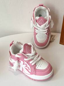 1 Paio di scarpe sportive casual e alla moda per bambini, tomaia in pelle sintetica con patchwork, morbide, confortevoli, leggere, chiusura a scivolo facile, adatte per interni, esterni, gioco, sport e altre occasioni