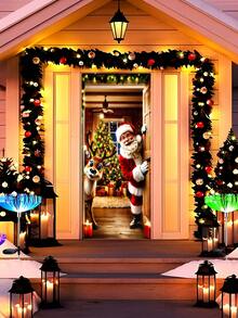 1 Stück, lustige Weihnachts-Türdekoration Banner, strapazierfähiger Polyester, Weihnachtsmann, Süßigkeiten, Elch, Geschenke und Glocken Design, Heim-Türdekoration, geeignet für Weihnachts-Türdekoration, Fenster-Dekoration, Foto-Requisiten