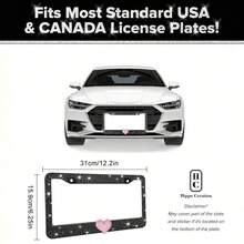 2PCS Glitter Diamond License Plate Frame Set, Stainless Steel Rhinestone Frame With Sparkling Screw Caps, Multi-Color Pink Heart Design, Girls Car Decor Accessories, Easy Install & Durable, Personalized Auto Upgrade - Black 2pcs - View 2