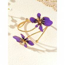 1Pc Elegant And Simple Flower Bracelet, Fresh And Sweet Design, Golden Enamel Glaze Craft Flower Opening Bracelet - Hồng - Xem 7