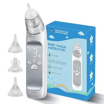Electric Nasal Aspirator For Babies, 3 Adjustable Suction Levels, 3 Silicone Suction Tips, Music & Light Soothing Function, USB Rechargeable