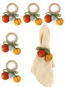 1/4/6 pièces Anneaux de serviette en toile de jute double citrouille d'Halloween, convient pour la décoration de table d'Halloween, porte-serviettes citrouille de Thanksgiving - Multicolore - Voir 2