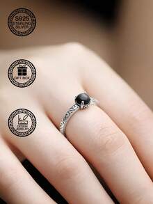 1 件 S925 纯银复古黑玛瑙珠戒指，几何图案情侣戒指，适合日常佩戴、婚礼誓言、情人节、母亲节、音乐节礼物，附赠礼盒 - 復古原子款 - 查看 10