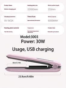 New USB Rechargeable Wireless Curling Iron, 2-In-1 Straightener & Curler, Portable Flat Iron, USB Charging Wireless Straightener With Type-C Port, Low Power Ceramic Curling Wand For Outdoor Use