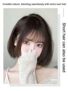 1pc Clip-On Bangs, Synthetic Clip-On Air Bangs, One-Piece Bangs, Clip-On Bangs, Dark Brown Hair Accessory, Women Clip-On Bangs, Black Straight Air Bangs With Sideburns, Claw Clips, Hair Claws, Hair Slide, Hair Barrettes, Clips For Hair, Hair Accessories