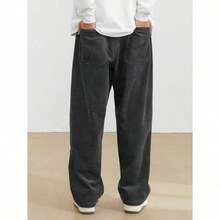 Men's Solid Color Casual Everyday Trousers Men's Streetwear Pants, Boy Friend Gifts, Back To School - 深灰色 - 查看 2