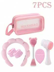 Deep Cleansing Beauty SPA Facial Brush Set, Includes Soft Velvet Headband, Headband Set, Gentle Exfoliating Brush, Fine Silicone Cleansing Brush, Portable Skincare Tools, Suitable For Women, Christmas Gift, Ideal For Outdoor Travel And Business Trips - Multicolor - View 1