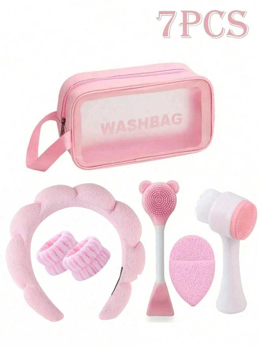 Deep Cleansing Beauty SPA Facial Brush Set, Includes Soft Velvet Headband, Headband Set, Gentle Exfoliating Brush, Fine Silicone Cleansing Brush, Portable Skincare Tools, Suitable For Women, Christmas Gift, Ideal For Outdoor Travel And Business Trips - Multicolor - View 1