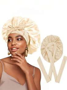 1pc Luxurious Satin & Silk Bonnet For Sleeping - Adjustable Comfort Fit With Tie Band - Unisex Night Hair Protection For Men & Women Home Bathroom Decor Spring Summer Autumn Winter Shower Towels For Beauty Salon, Hotel Sports,Home Essentials, Towel, Skin Care