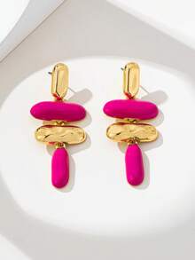1 par de pendientes colgantes geométricos asimétricos exagerados de esmalte - Multicolor - Ver 2
