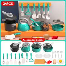 Kids Kitchen Playset, Suitable For Boys And Girls, Includes Cooking, Stir-Frying, Cutting Vegetables And Other Kitchen Utensils, As Well As Musical Simulated Tableware