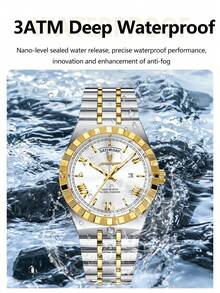 POEDAGAR 1pc Business Classic Men's Week Date Stainless Steel Quartz Watch For Man, Casual Waterproof Luminous Men Wristwatch, Fashion Luxury Male Watches Suitable For Office Occasion, Holiday Gifts For Men - 彩色 - 查看 4