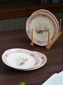 20 cm flacher Teller mit niedlichem Hasen-Blumen-Muster, geeignet zum Servieren verschiedener Speisen und Früchte, ideal für Partys, Essen, Picknicks, Buffets, Familienfeiern, Abschlüsse, Geburtstage, täglichen Gebrauch und jede besondere Gelegenheit