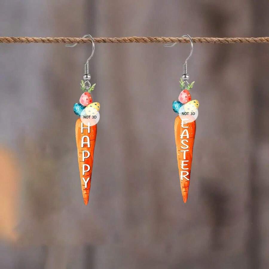 Needle Original Design Easter Carrot Egg 2D Acrylic Earrings Cartoon Cute A Creative Gift - Màu vàng - Xem 1