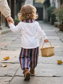 Conjunto de 2 piezas de camisa polo de manga larga con cuello estampado + pantalones deportivos estampados para bebé niño en otoño/invierno - Blanco - Ver 2