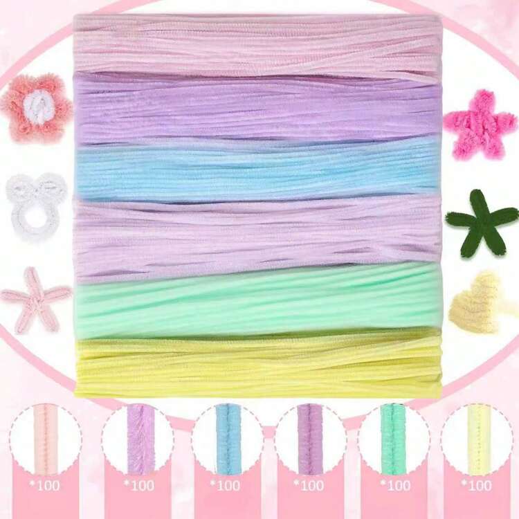 620 件套毛根工艺套装，莫奈花园色调，600 根毛根条，含 20 根花茎，毛根条毛根条，DIY 手工艺术项目、创意礼品包装、派对装饰等工艺用品，蓬松毛绒棒（莫奈花园色调，12 英寸） - 彩色 - 查看 4