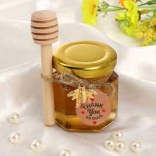 12/24/36/48 szt. słoików na miód, miniaturowe słoiki na miód jako upominki na przyjęcia, małe sześciokątne szklane słoiki na miód, szklane pojemniki do przechowywania z pokrywkami, złote pokrywki, zawieszki, wisiorki i juta, odpowiednie na baby shower i prezenty ślubne.