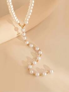 Elegante collar en forma de Y con hebras de cuentas de perlas falsas - Hebra larga de moda, adecuado para ocasiones casuales y especiales, muy de moda