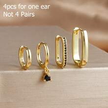 Bộ 4 khuyên tai tròn vuông màu vàng mới cho một bên tai dành cho nữ, khuyên tai xỏ khuyên kiểu Punk Rock tối giản, mạ vàng 18K - Bộ bông tai 4 chiếc - Xem 6