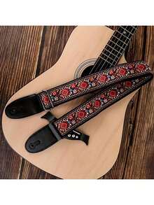 Guitar Straps, Vintage Embroidered Cotton Guitar Straps With Leather Ends For Bass, Electric & Acoustic Guitars
