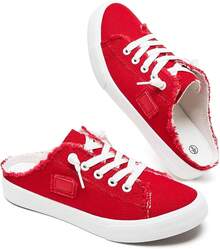 BENPAO Women's Slip On Sneakers Canvas Slip Ons Shoes Fashion Mules Womens Non Slip Loafers Casual Backless ShoesChristmas - Red - View 1