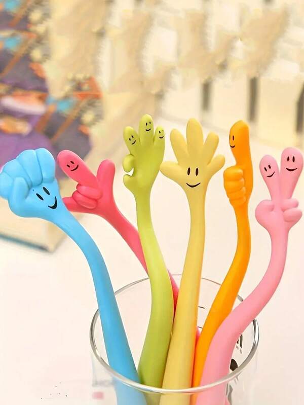 6/12 Stücke biegsame, süße, kawaii Cartoon Ausdruck Finger geformte Rollkugelschreiber, Kugelschreiber für Kinder, Stifte für Mädchen, Studenten