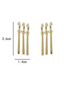 1pc Anime Style Unisex Earrings, Single Piercing Can Wear 3 Pendants, Unique Design Long Tassel Earrings, Suitable For Cosplay, Daily Wear - Gold - View 2