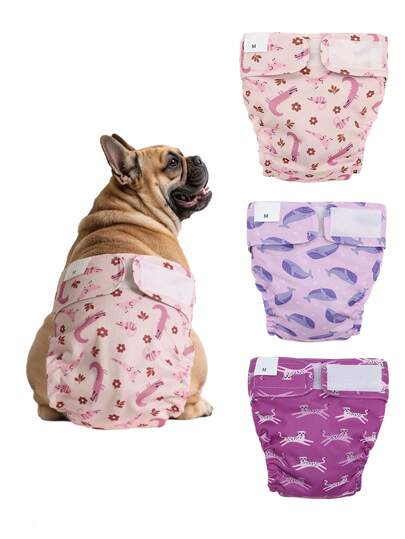 3pcs Reusable Female Dog Diapers, Tailless Design Suitable For Bobtail Dogs, Multipurpose Dog Physiological Pants, Anti-Harassment Sanitary Pants
