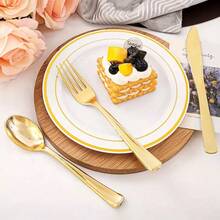 50/25/10/5pcs Gold Cake/Salad Knife/Fork/Spoon Set, Reusable And Washable, Suitable For Parties, Outdoor Events, Family Gatherings, Weddings, Holidays, Cake And Salad Utensils - Gold - View 5