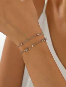 1pc Double-Layer Heart Shape Bracelet, Romantic & Feminine, Suitable Gift For Women, Students, Friends, Birthday/Anniversary - Silver - View 5