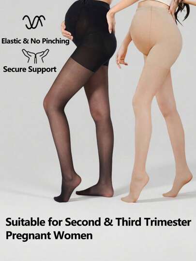 1pc Maternity Belly Support Pantyhose In Beige, Black, Gray, Elastic Waist, Lightweight For Spring/Summer, Pregnancy Wear