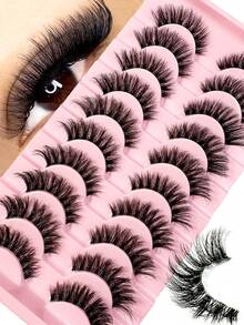 LYBCG New 10Pairs Clear Band Lashes Of Luxurious Fluffy False Eyelashes - Thick, Wispy, 3D Volume, Reusable, Soft, Lightweight, Faux Mink Strip Lashes For Halloween Cosplay Manga Lashes Dramatic Eye Makeup Look - 黑色 - 查看 6