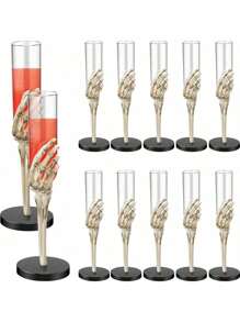 80ml Vintage Black Pedestal Cup Desktop Decor, Halloween Decoration Props. Halloween Pedestal Cup With Ghost Skeleton Hand Plastic Champagne Glass For Decoration And Haunted House