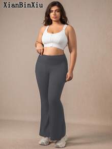 XianBinXiu 1 pièce Pantalon de yoga évasé grande taille pour femmes, legging de yoga ample à taille haute amincissant avec poches, gris, en tricot, élastique et confortable, convient pour le port décontracté quotidien et le yoga, toutes saisons, couche de base extensible et respirante, yoga à faible impact, pilates, ballet, port quotidien, printemps/été - Gris foncé - Voir 4