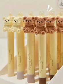 1/2 支可爱熊可伸缩可擦凝胶笔，软握，蓝色墨水，书写流畅，适合生日派对礼物、返校用品、学生文具套装、亲子手工活动奖品、办公用品 - 彩色 - 查看 4