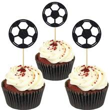 12/24 件足球纸杯蛋糕装饰闪光足球纸杯蛋糕装饰运动蛋糕装饰足球主题生日派对 BB 派对男士生日派对礼品用品 - 彩色 - 查看 19